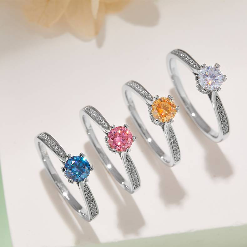 微镶时来运转S925银镀白金MoissaniteWomen's Ring50分D级